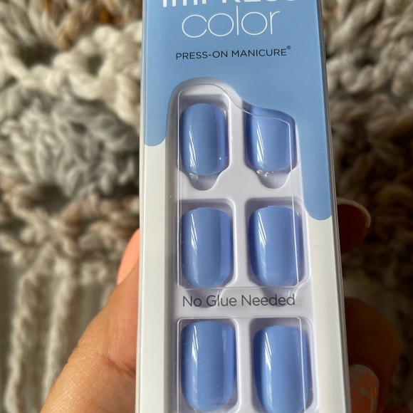 Impress Press on Nails Short Square Baby Blue Nails NEW - Picture 2 of 7